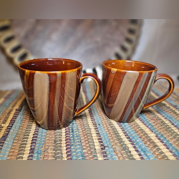 Lot Of 2 Sango Avanti Brown Coffee Cup Mug Stoneware Stripes Sand Retired 4722 - Picture 3 of 10